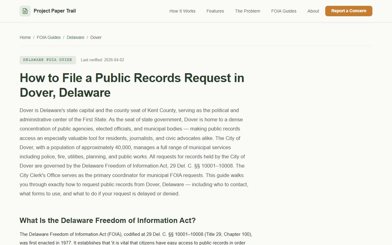 Dover Traffic Ticket Records - Dover FOIA and Records Access Guide