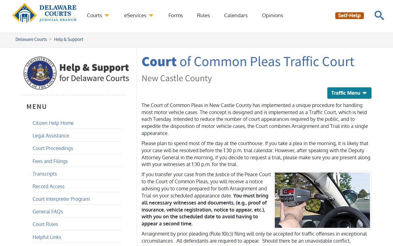 New Castle County Traffic Ticket Records - Court of Common Pleas Traffic Court