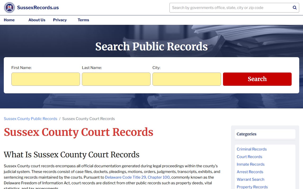Sussex County Traffic Ticket Records - Sussex County Court Records Overview