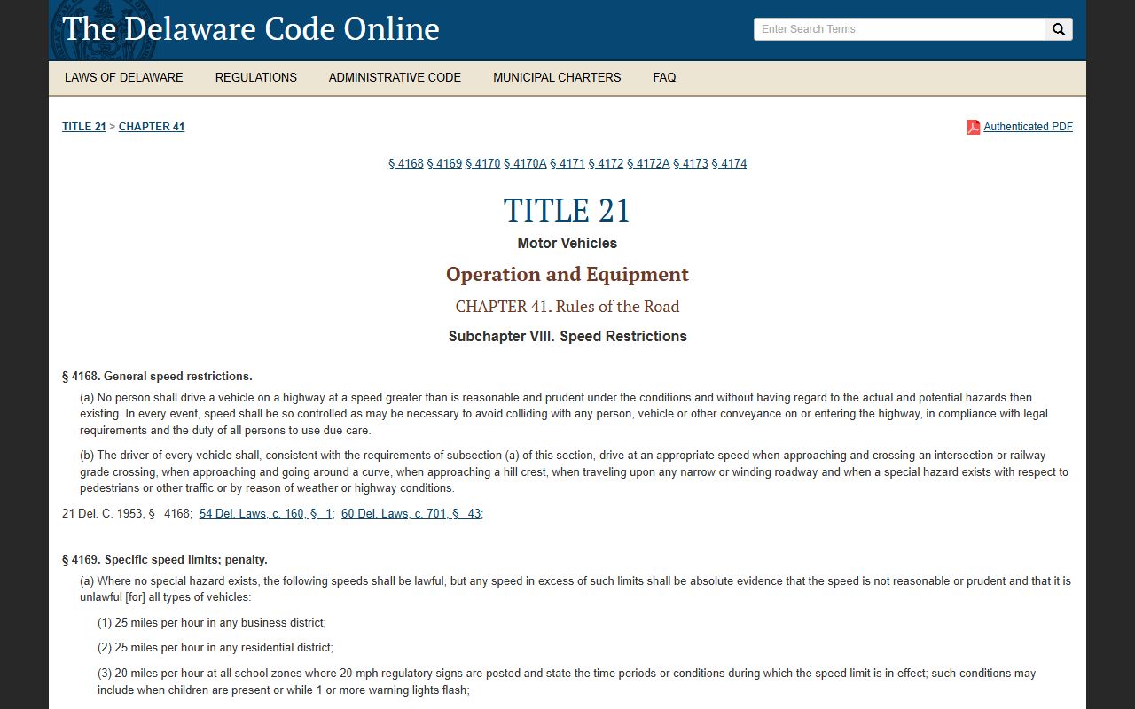 Delaware Traffic Ticket Records - Delaware Code Title 21 Traffic Statutes