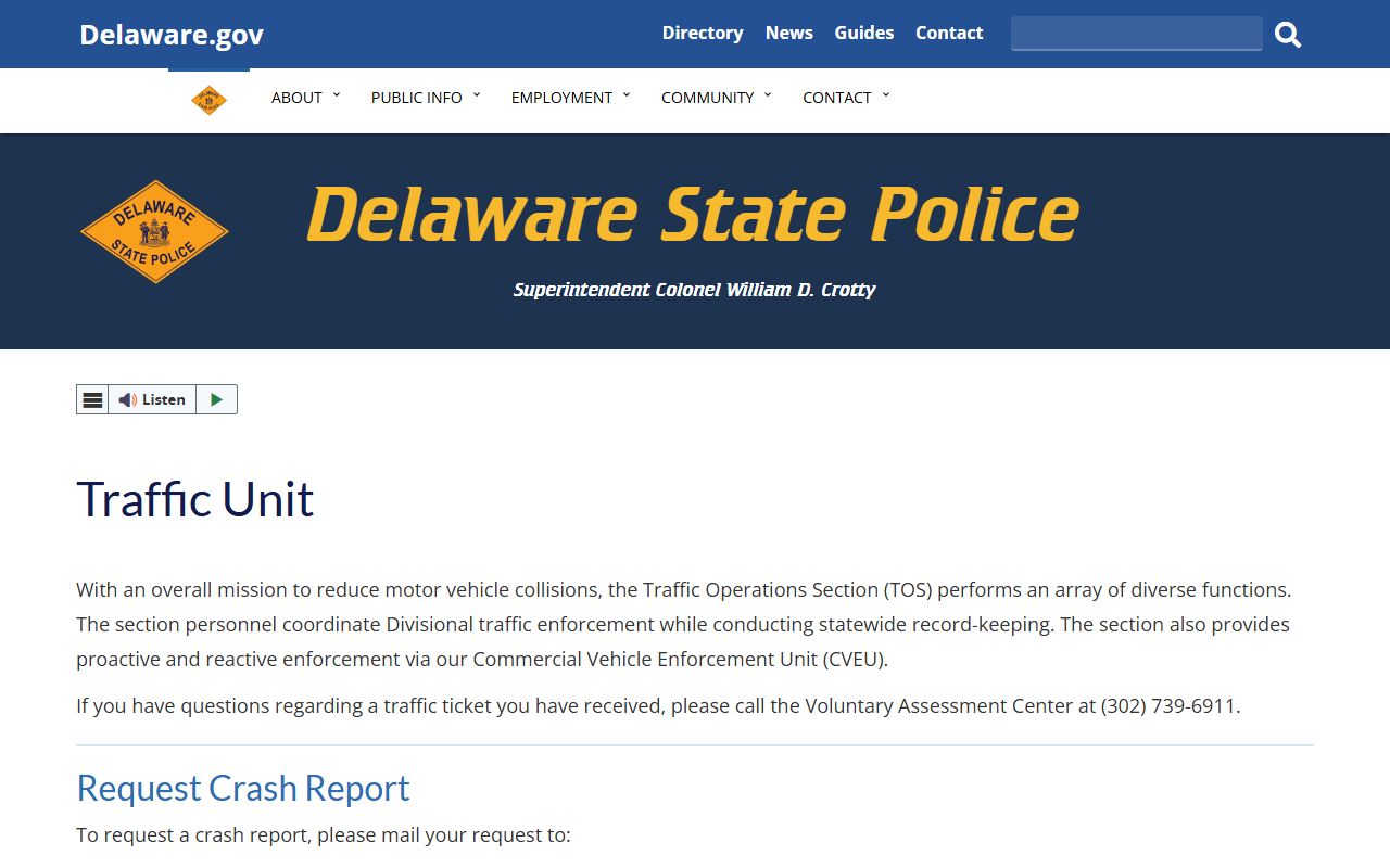 Delaware Traffic Ticket Records - Delaware State Police Traffic Operations Section