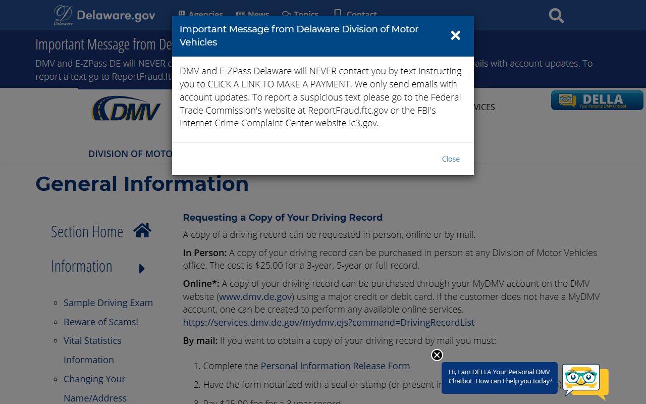 Delaware Traffic Ticket Records - Delaware DMV Driving Records Request