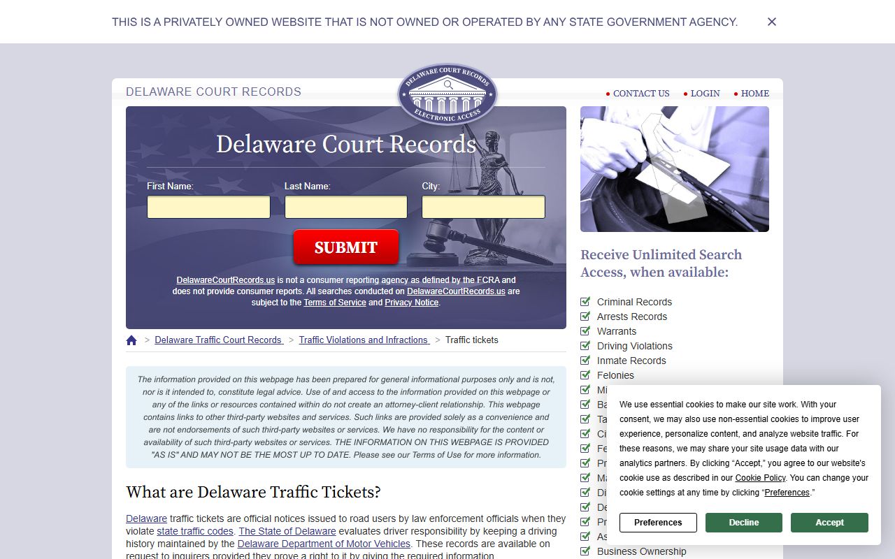 Delaware Traffic Ticket Records - Traffic Ticket Payment Information